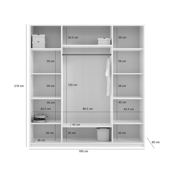 Szafa, garderoba NICEA 160 oraz 180 w różnych kolorach.