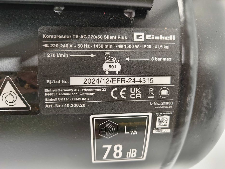 Einhell TE-AC 270/50 Silent Plus Kompresor 50 L 1500 W