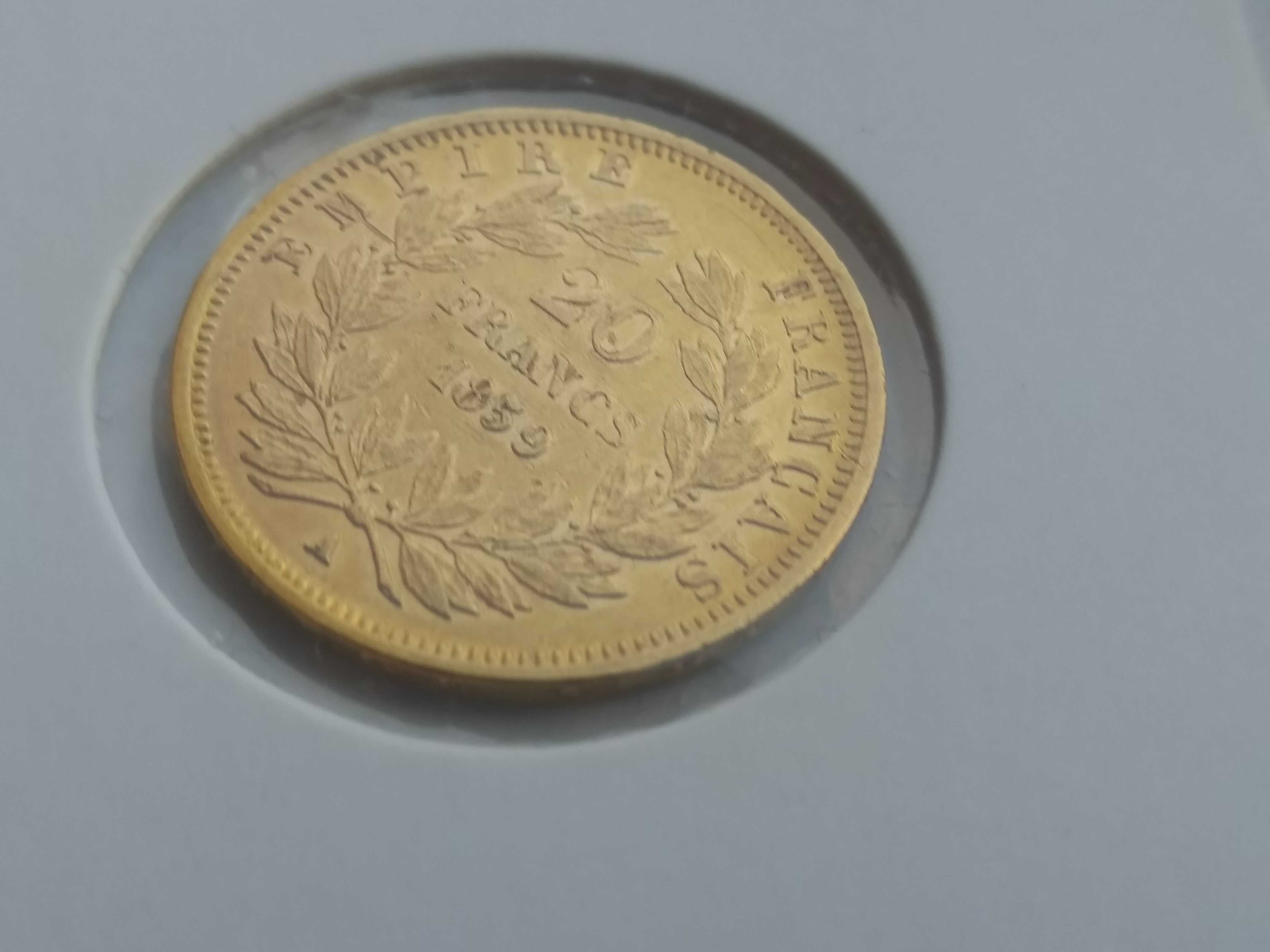 1859 Francja, Napoleon III - 20 franków, Au 900, 6,45 g. Stan 3+/2-