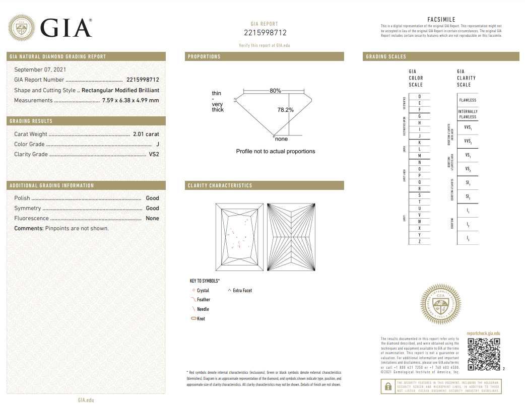 Diament Brylant GIA 2.01 ct J / VS2 Princess