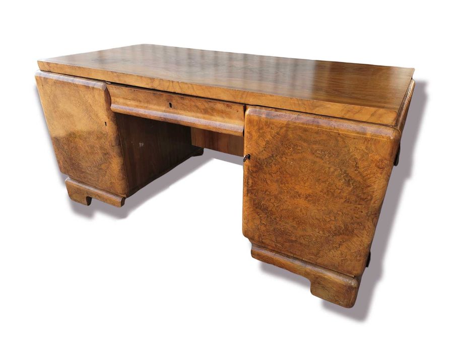 Komplet gabinetowy Art Deco z 1930 roku. Biurko i biblioteka.