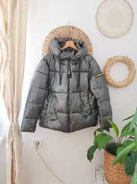 Szara stalowa zimowa kurtka błyszcząca pikowana oversize luźna 2xl 44