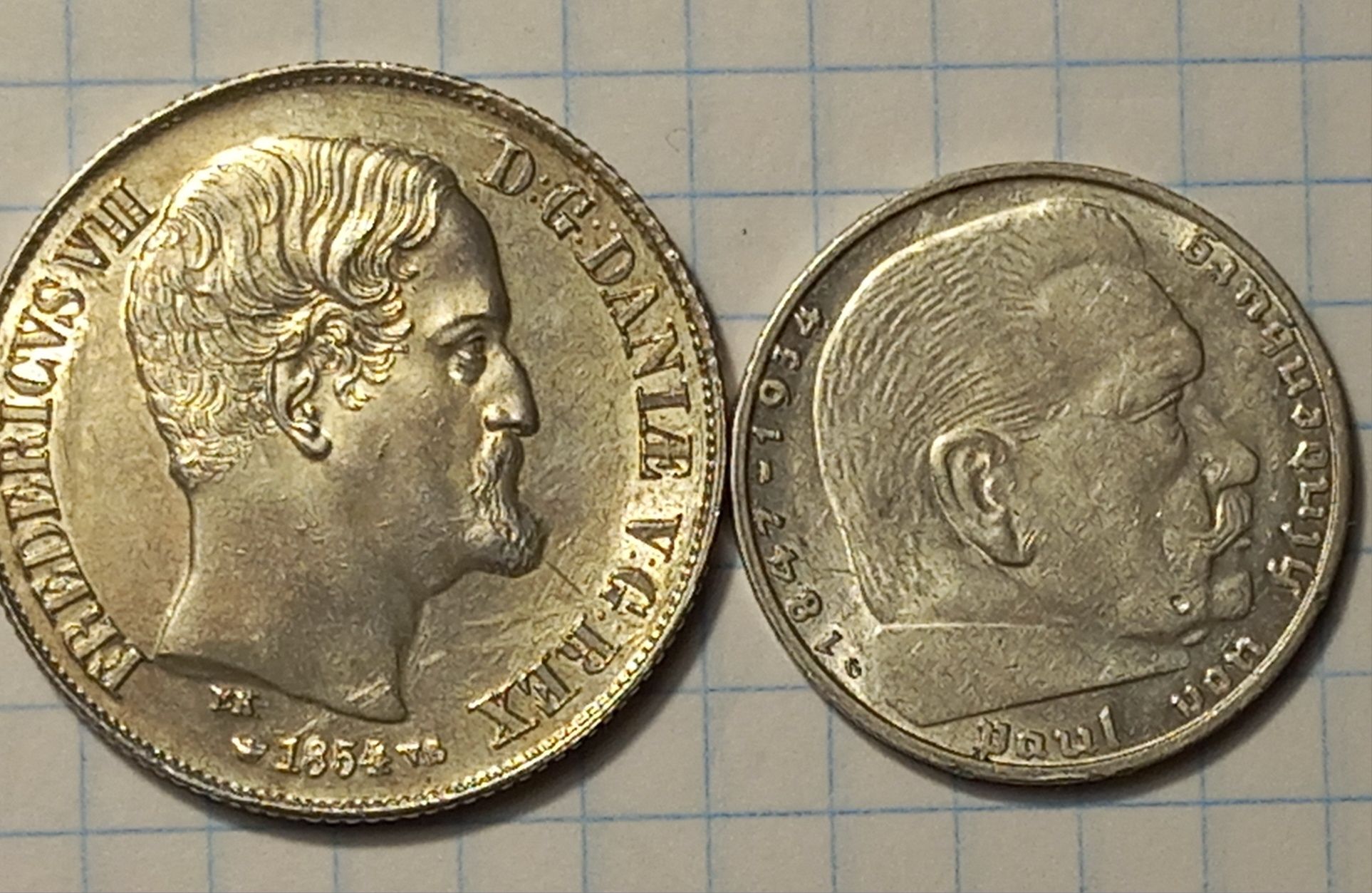 2 марки 1938 G, 1 рігсдалер 1854