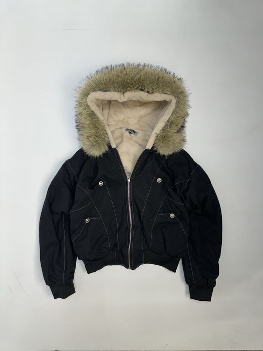 Аляска куртка бомбер с мехом курточка черная на капишоне мех хутро M L