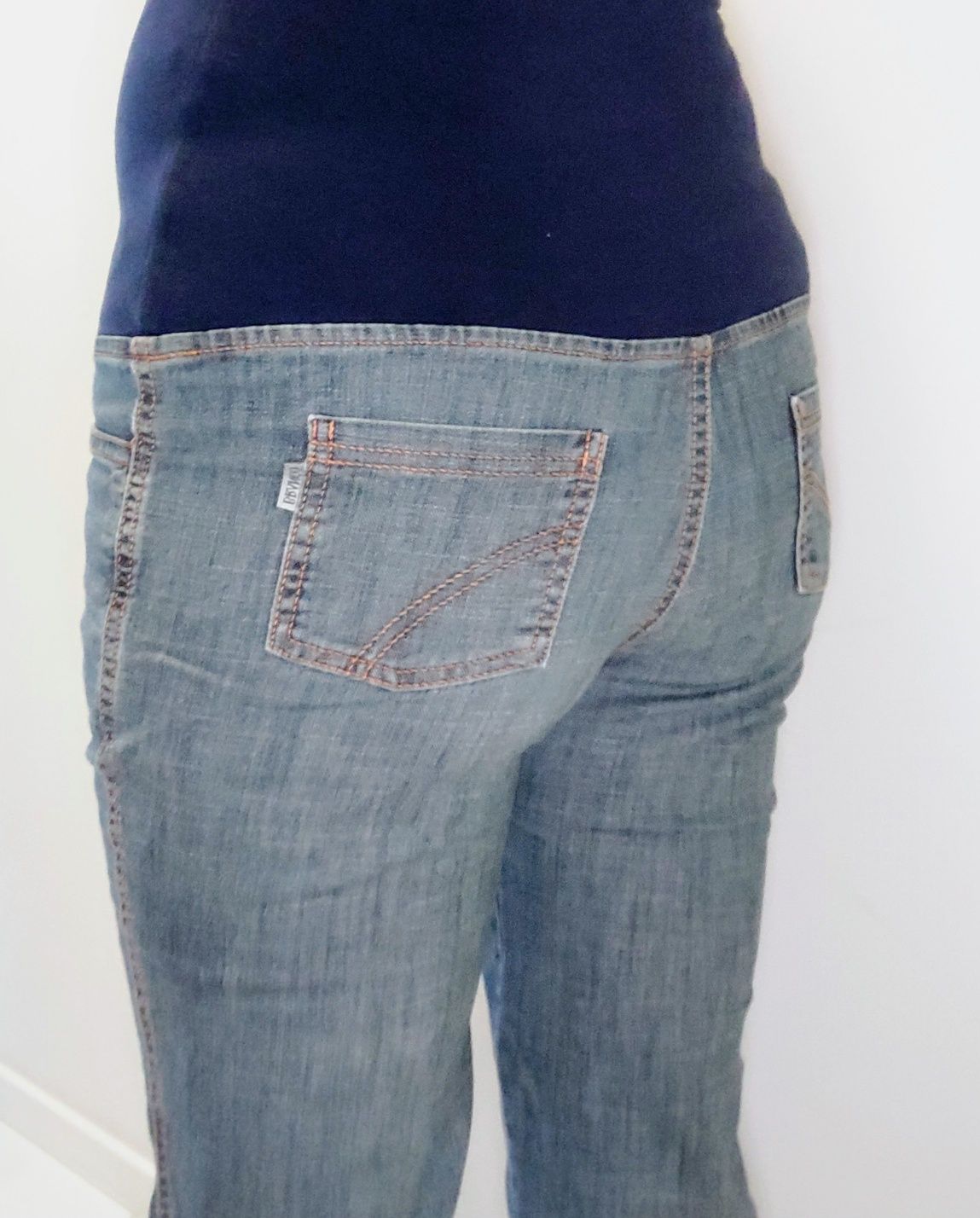 Jeansowe spodnie ciążowe, "rybaczki", długość 3/4, rozmiar S