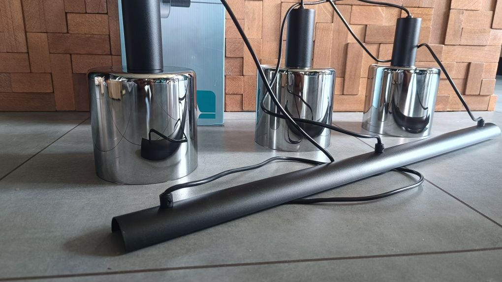 Okazja Nowa lampa nad stół jadalni kuchni loft chrom dymione klosze