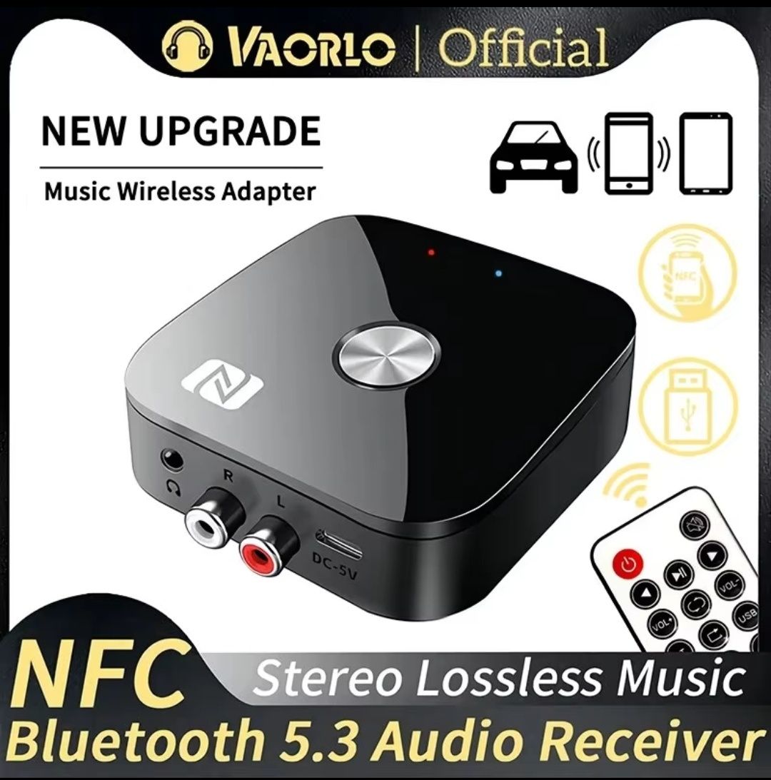 Bluetooth 5.3 аудио приемник.AUX,RCA, пульт,NFC.Ресивер стерео,usb,акб