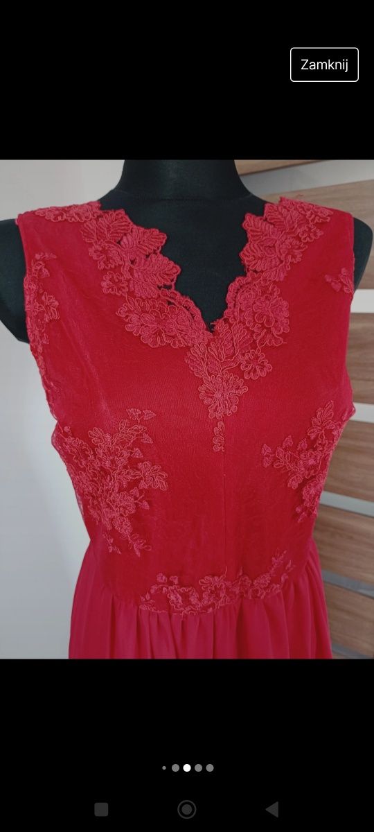 długa maxi suknia sukienka wieczorowa balowa czerwona koronkowa