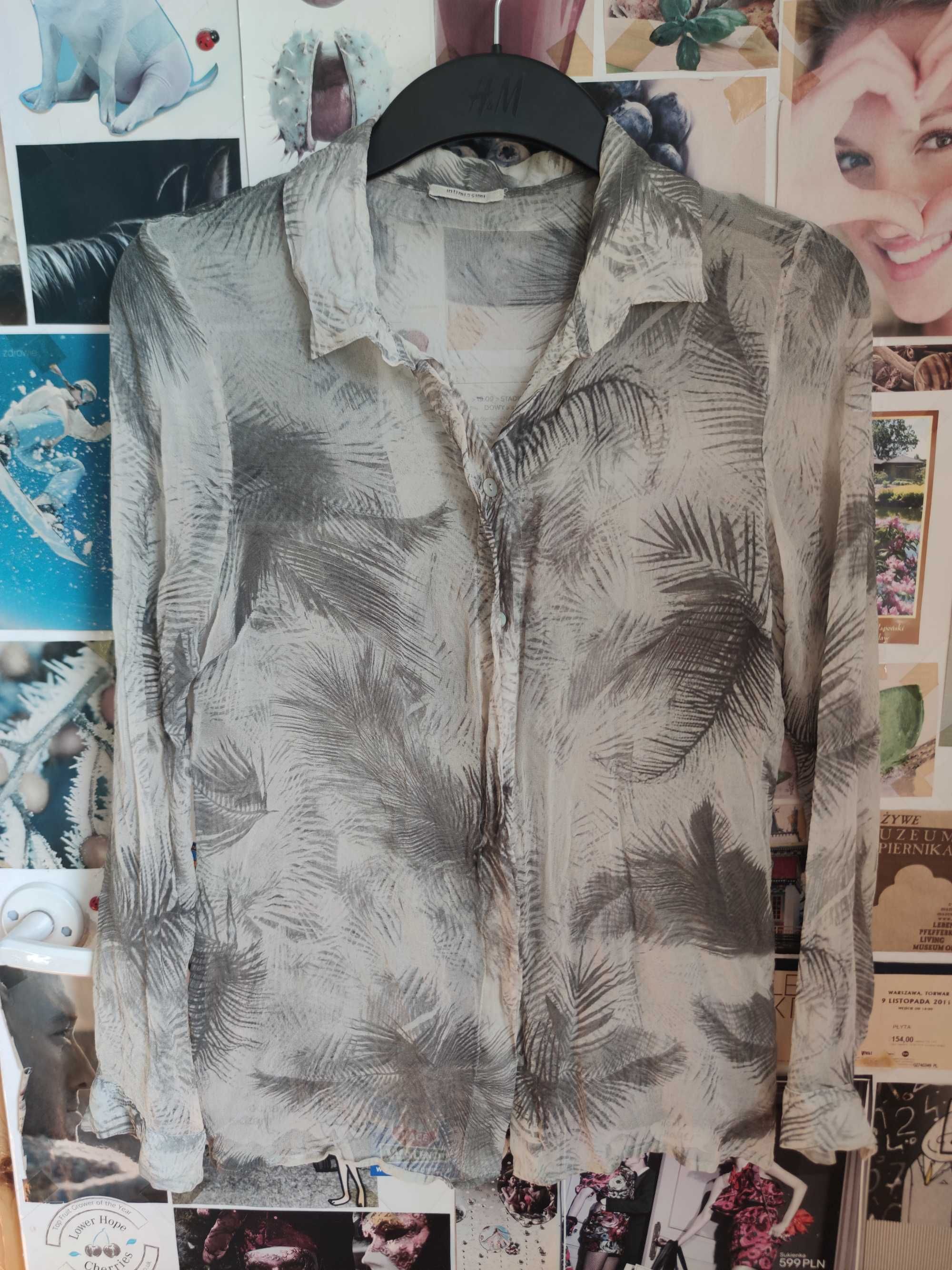 intimissimi silk koszula jedwabna zielona liscie palmy mgielka M 38