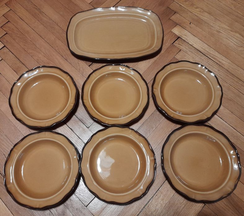 Talerze głębokie 6szt Porcelit Pruszków i duży półmisek-PRL