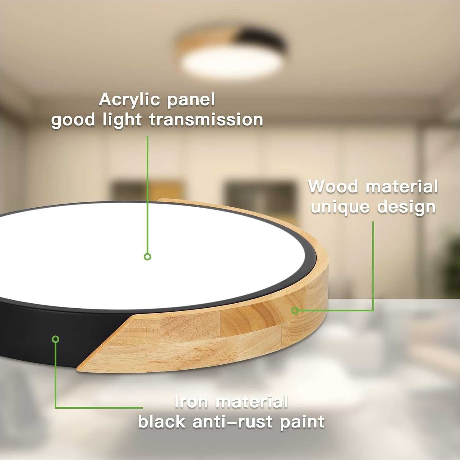 Lampa sufitowa Plafon LED 24W 4500K 30cm metal/drewno - NICEME