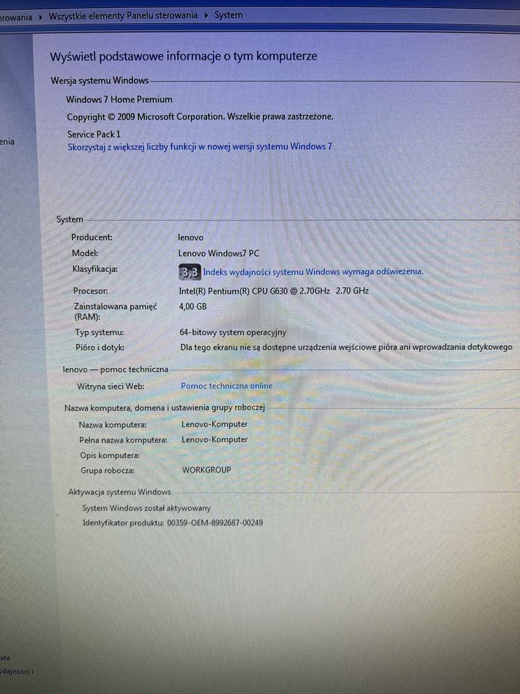 Lenovo all in one 21,5 cala