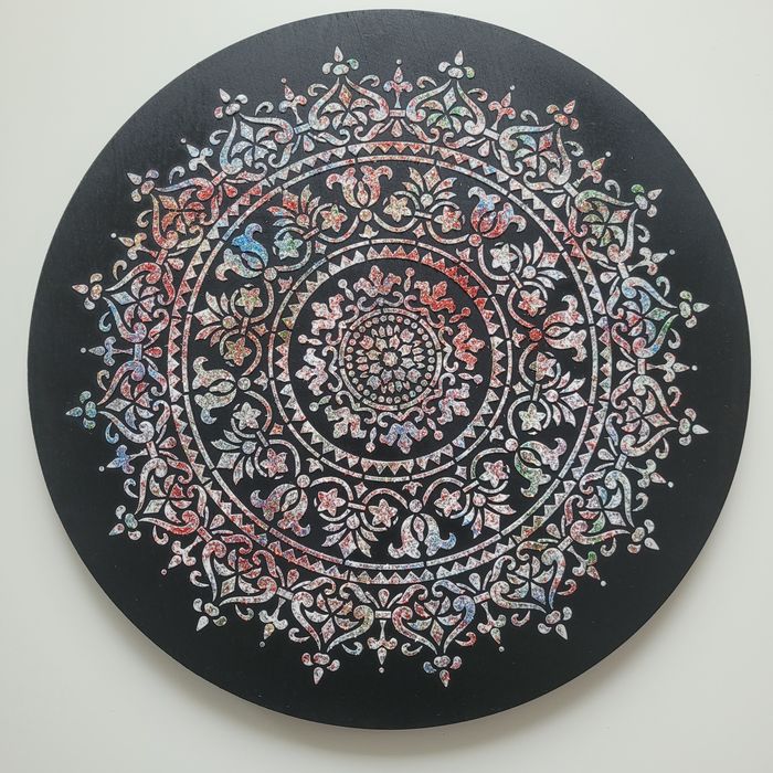 Mandala na drewnianym krążku średnica 40cm