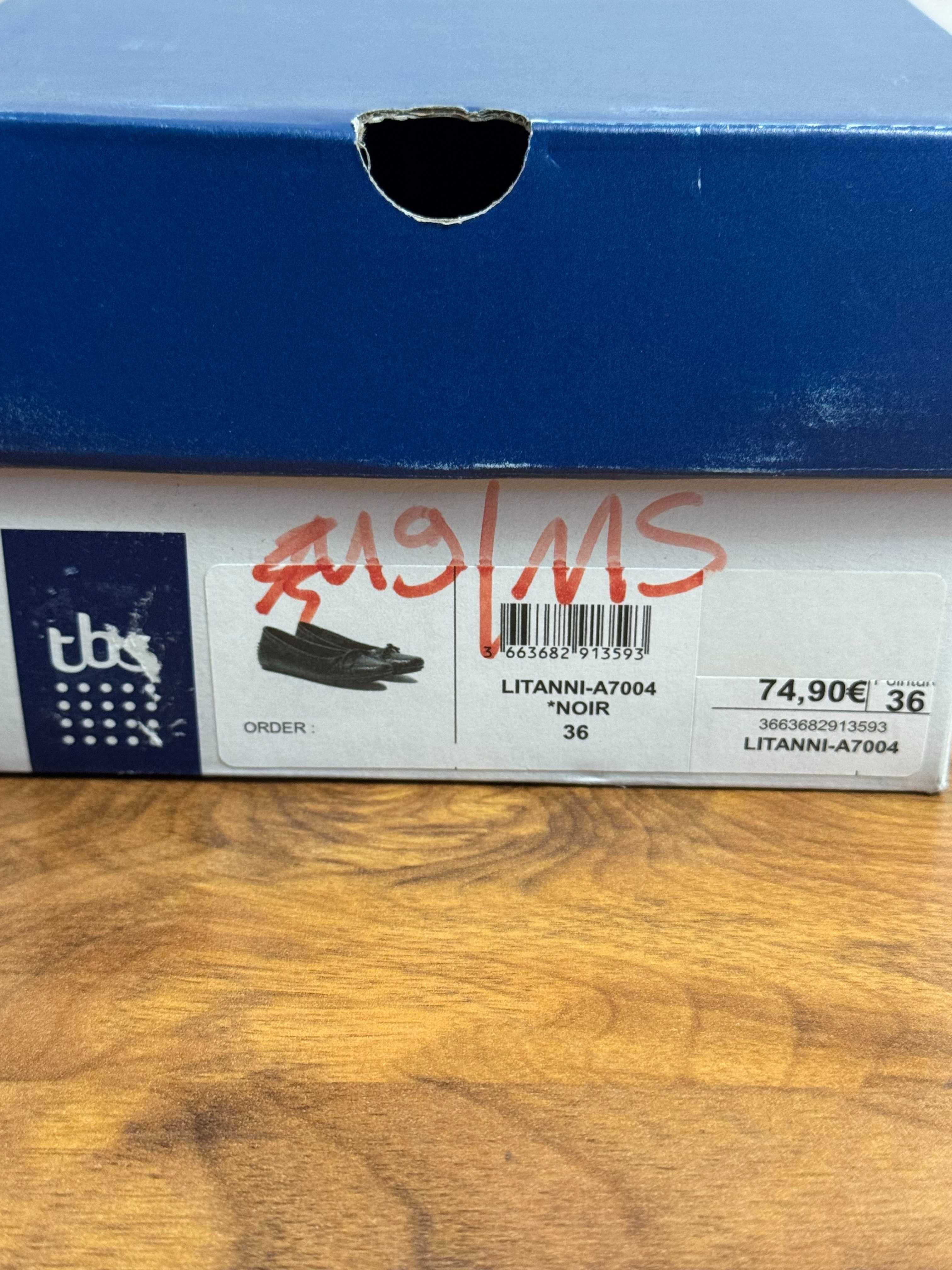 Skórzane baleriny balerinki czarne płaskie buciki buty ze skóry Tbs 36