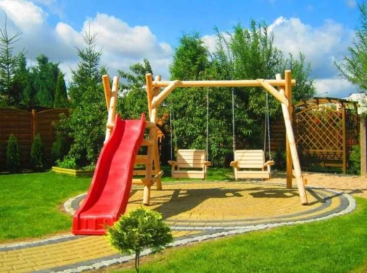 Plac Zabaw z Dwiema Huśtawkami i Zjeżdżalnią Solidny Na Lata