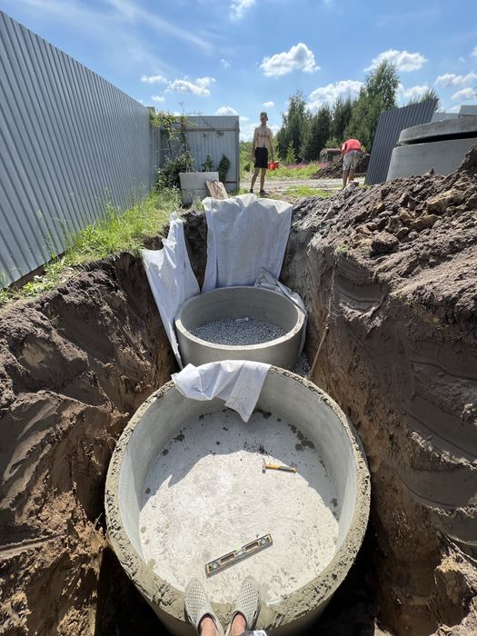 Септик під ключ,Каналізація,Вигрібна Переливнаяма копка траншей Кільця