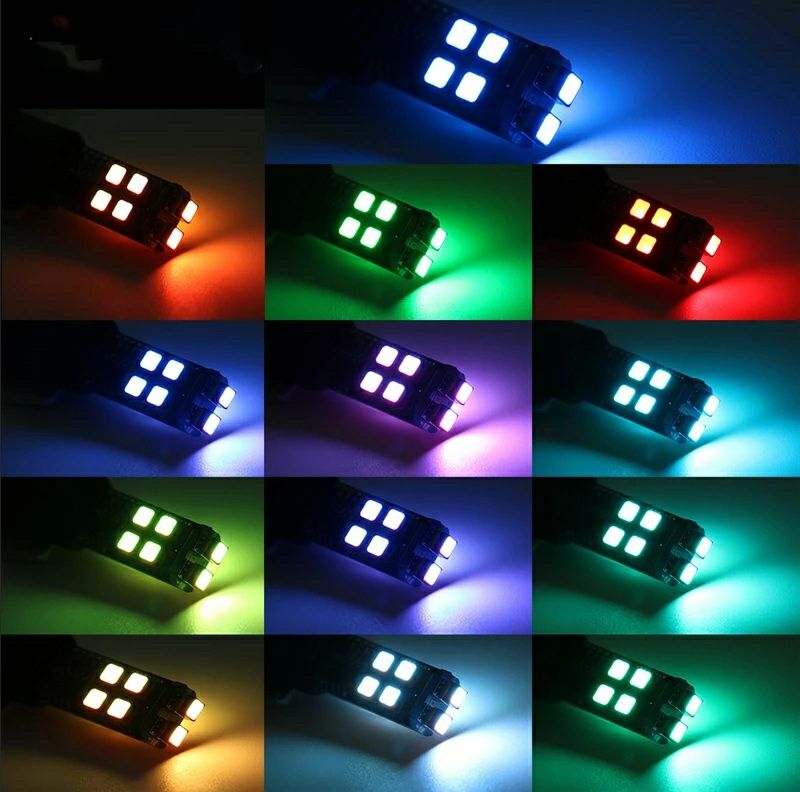 Светодиодные лампы габаритов RGB LED T10 W5W пульт 12 цвет+бел +строб