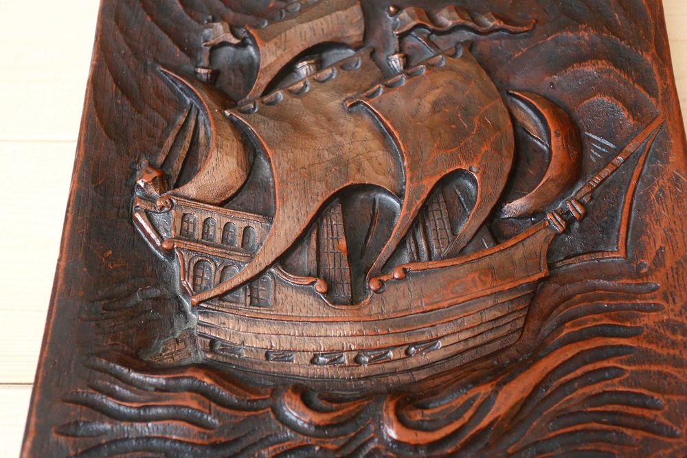 Płaskorzeźba statek, żaglowiec obraz z wosku