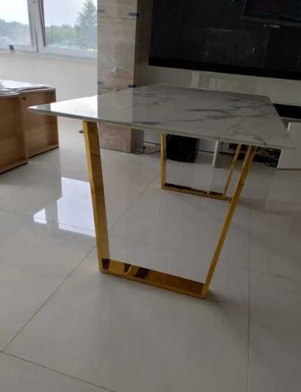 nowoczesny stół jadalny Madera 160x80x75 biały marmur złote nogi
