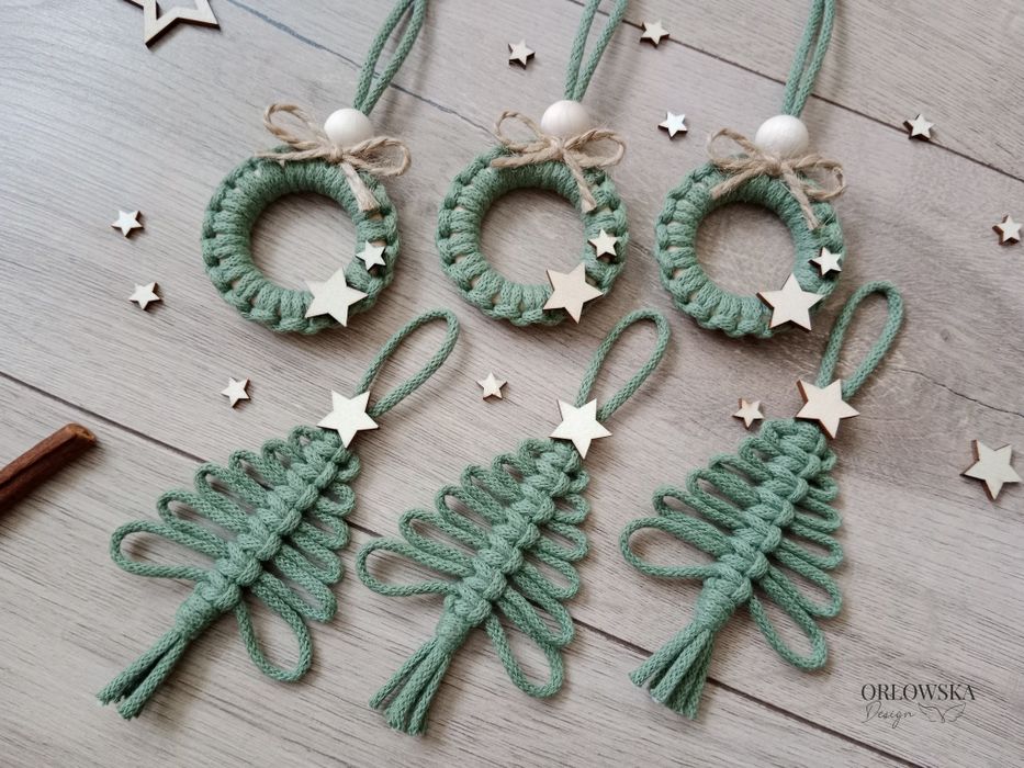 Makrama ozdoby świąteczne na choinkę zestaw box 6szt prezent boho