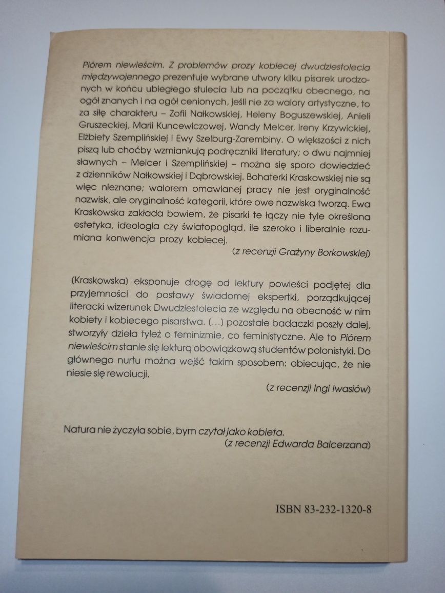 Piórem niewieścim. Z problemów prozy kobiecej dwudziestolecia międzywo