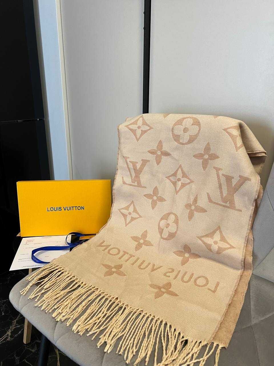Louis Vuitton Szalik Monogram Dwustronny – Beż/Ivory, Kaszmir i Jedwab
