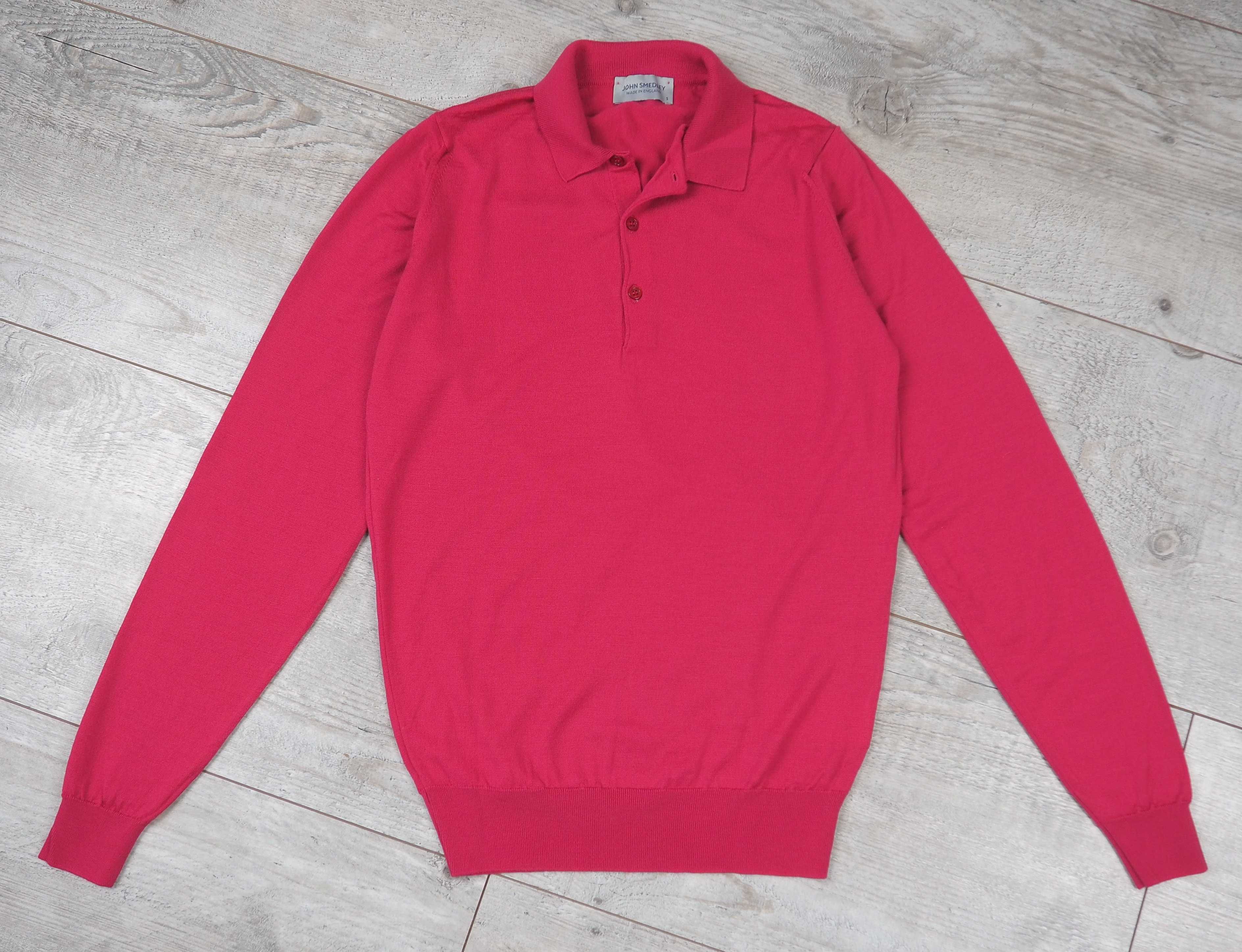 JOHN SMEDLEY_long-sleeve wool polo shirt_jak nowy_rozmiar S