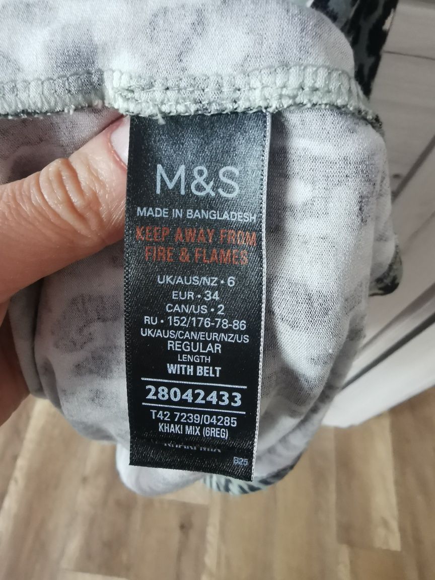 Sukienka M&S 34/36, XS/S wiskoza długa panterka