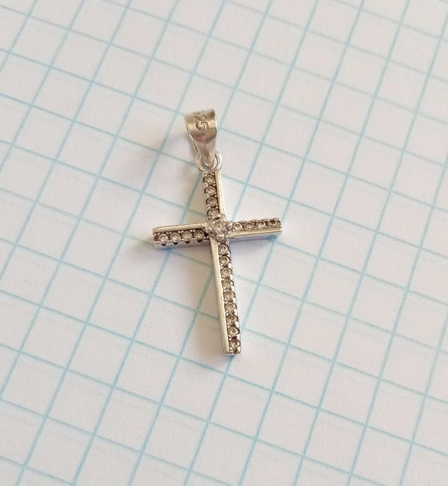 Кулон підвіска Хрестик з каменями. Срібло 925 проба