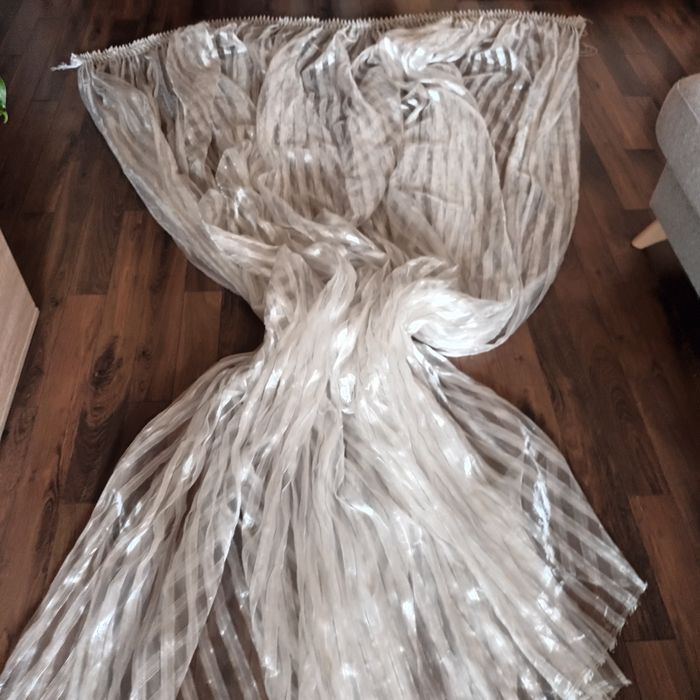 Firana 190x280 ekri złote paski pionowe, do wiązania