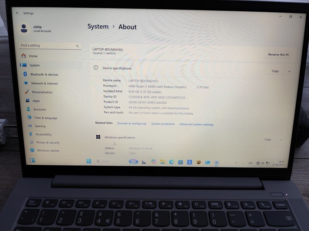 Ноутбук Lenovo Ideapad 5, Ryzen 3, 8Gb, SSD 128 Gb
