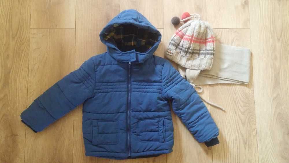 Jak nowa F&F zimowa kurtka dla chłopca, czapka i szalik 104 110