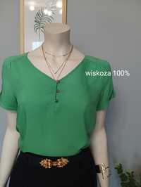 Zielona wiosenna elegancka krótki rękaw koszula damska rozmiar S