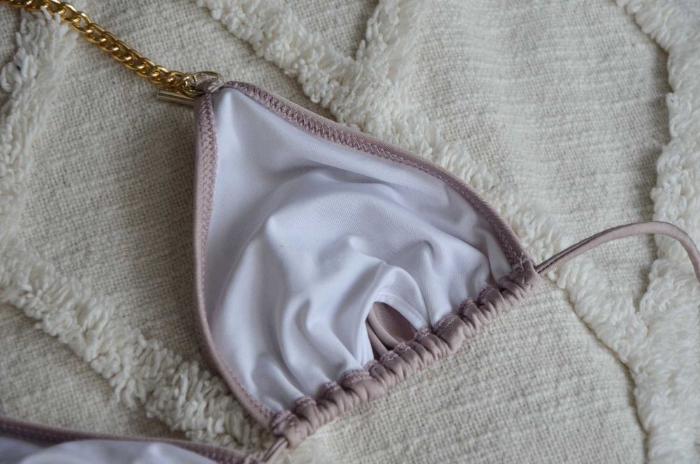 Calzedonia fioletowy liliowy satynowy strój kąpielowy bikini 75B 36 S