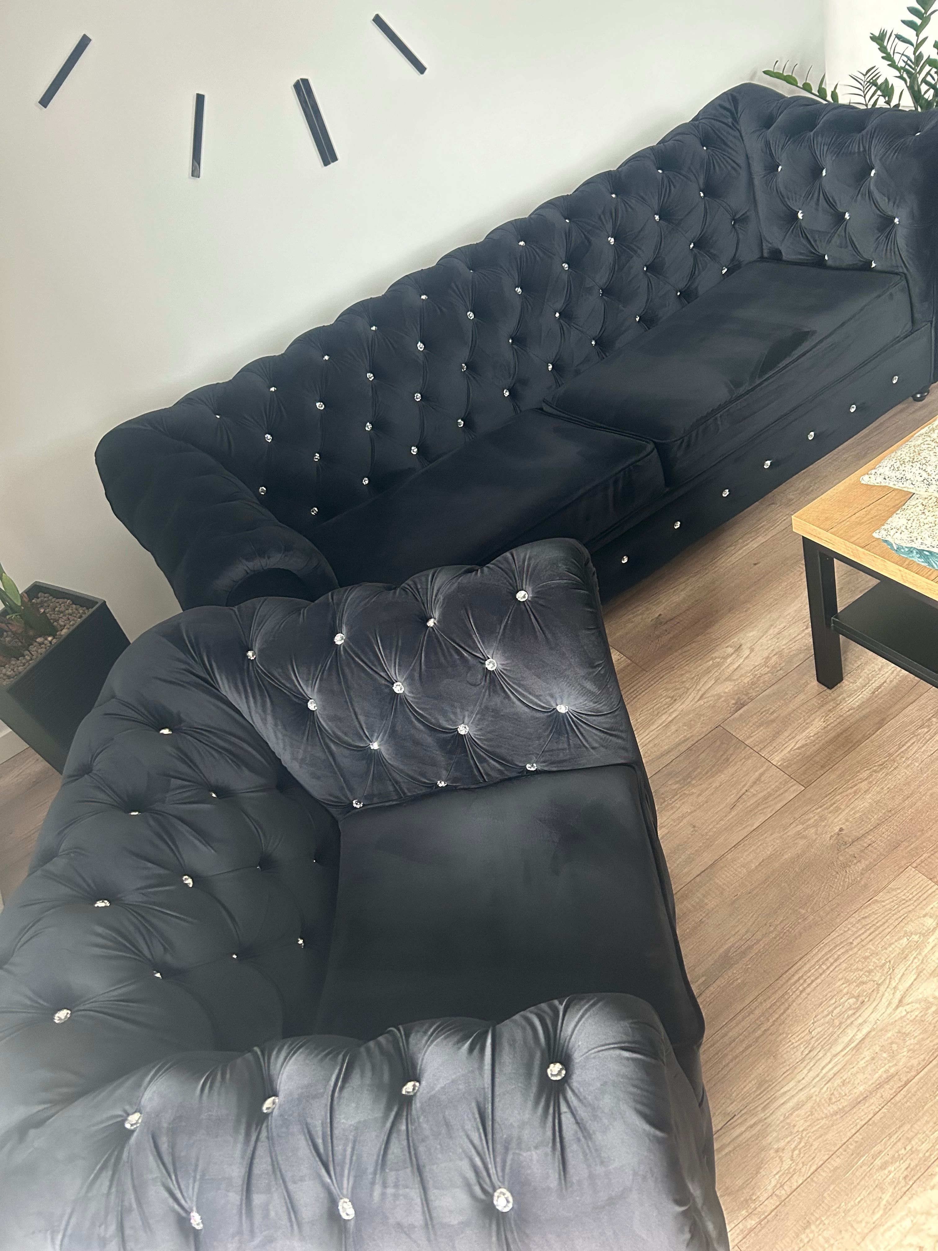 Komplet wypoczynkowy welurowy CHESTERFIELD z funkcją spania i fotel.