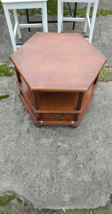 Stylowa szafka / stolik sześciokątny vintage – lata 70.
