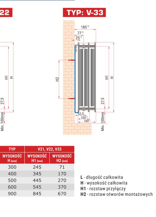 grzejnik grzejniki panelowe zasilanie dolne V33 V 33