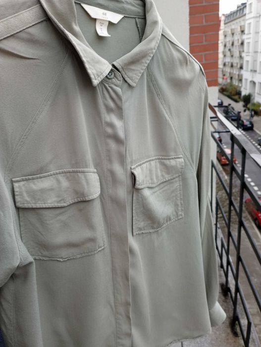 Oliwkowa koszula damska oversize H&M rozmiar XS-S