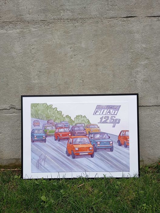 Obraz Fiat 126 p Maluch PRL ręcznie malowany format B2