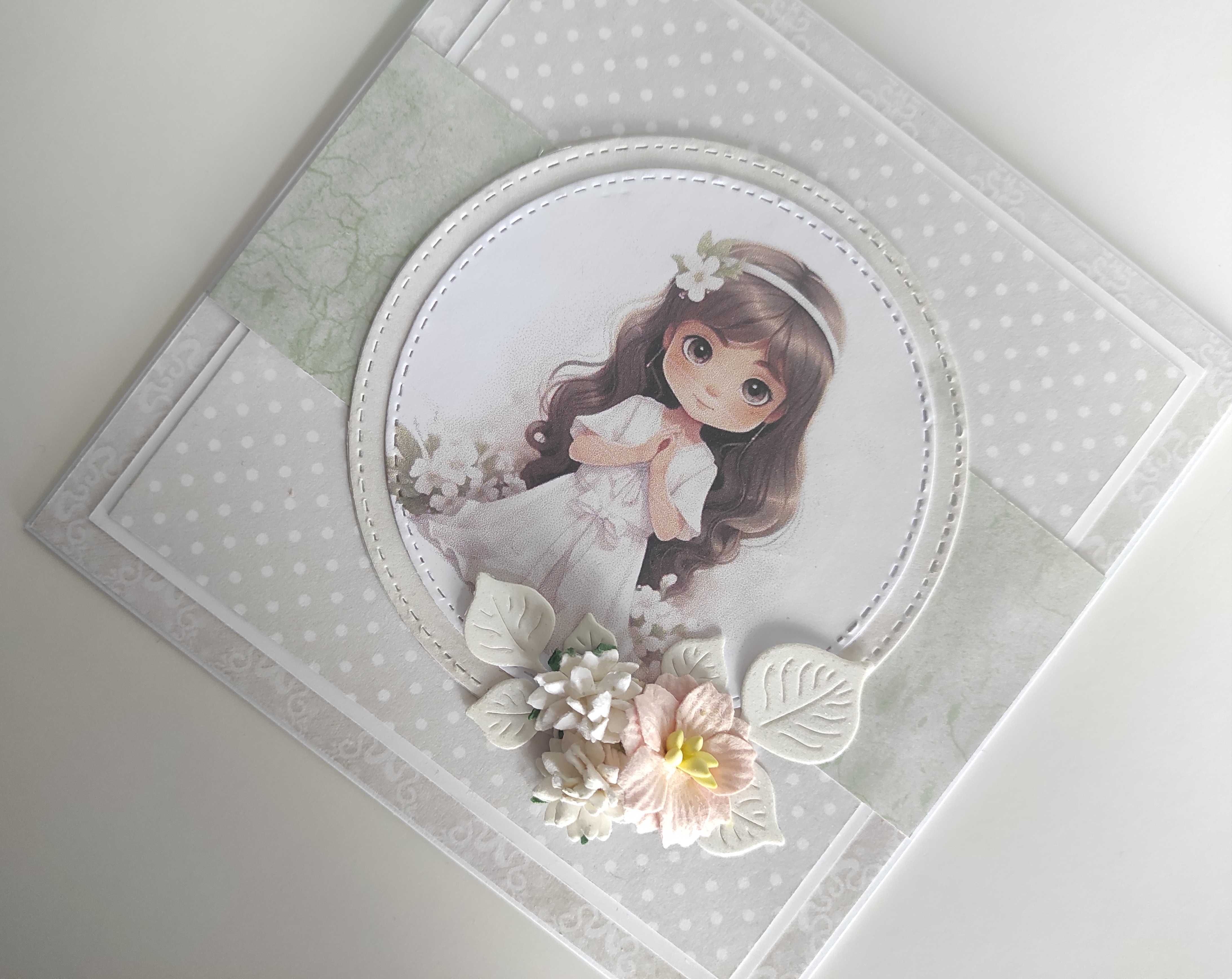 Kartka ręcznie robiona Komunia Święta handmade