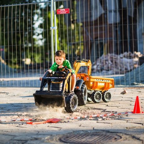 FALK Traktor Case IH Backhoe Pomarańczowy z Przyczepką Ruchoma Łyżka o