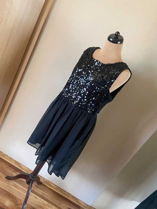 44 46 xxl +size czarna sukienka asymetryczna cekiny zip zamek