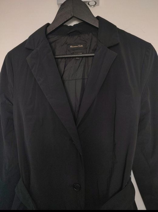 Massimo Dutti czarny trencz płaszcz jesienny prochowiec r. S