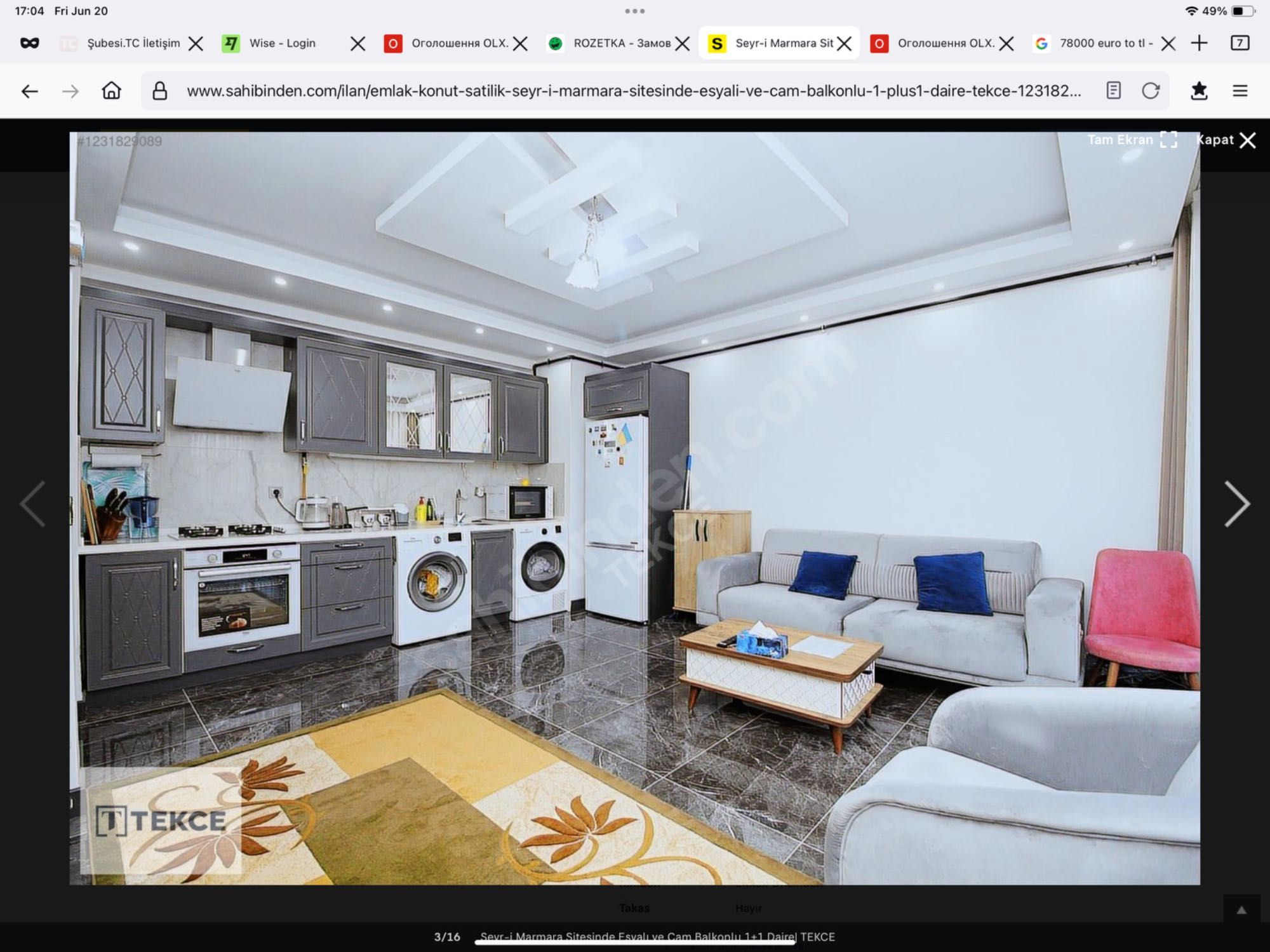 Продається мебльована Квартира 1+1 , 60м2,  50м моря