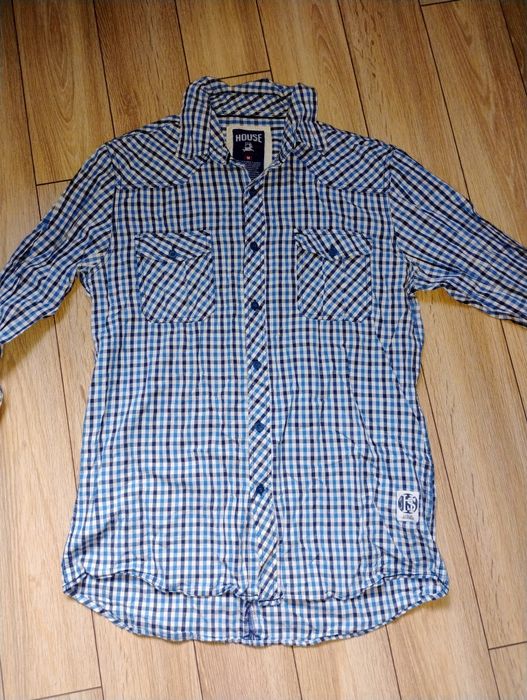 Koszula męska długi rękaw kratka gładka 4 sztuki