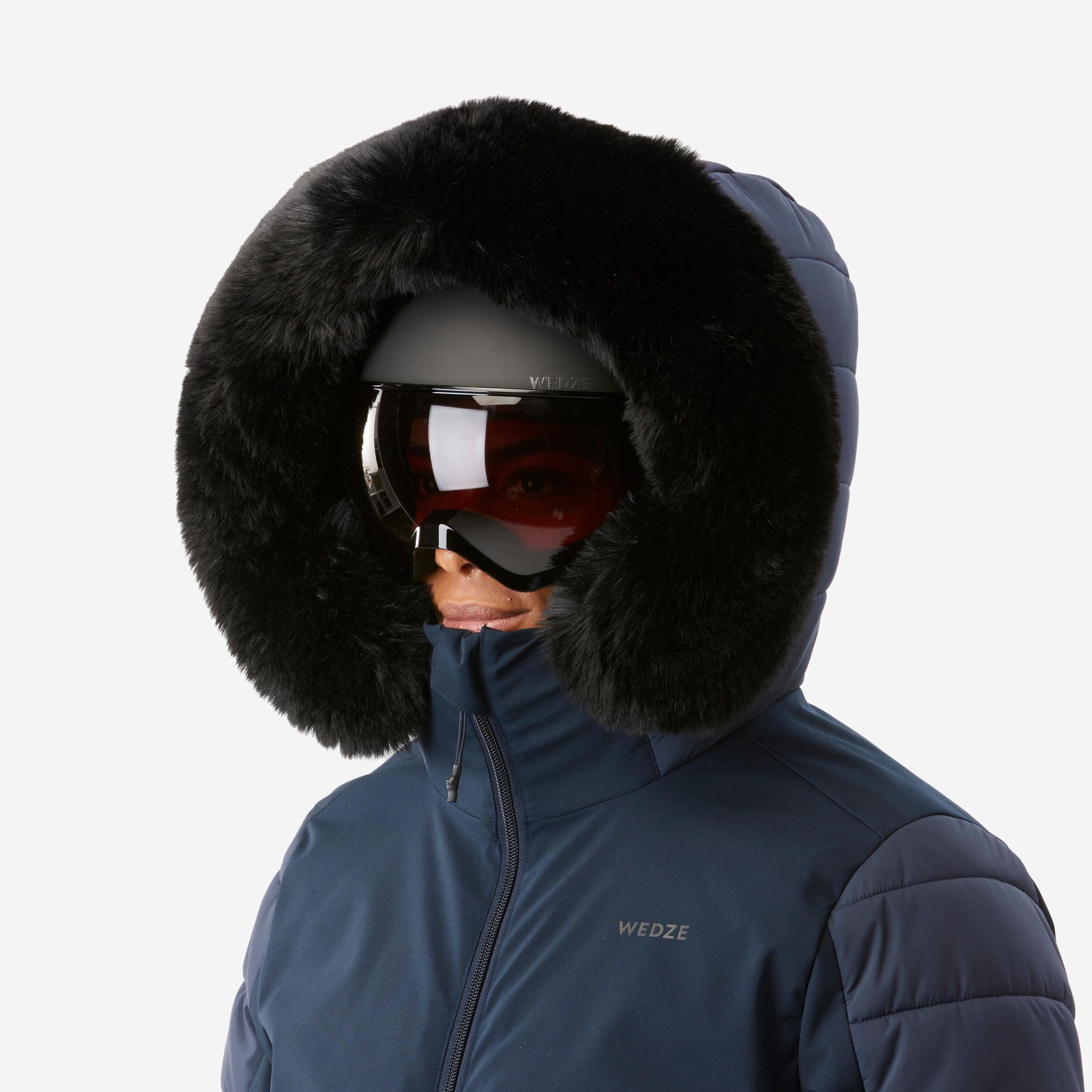 Casaco de ski quente meio-comprido mulher, 100 azul marinho