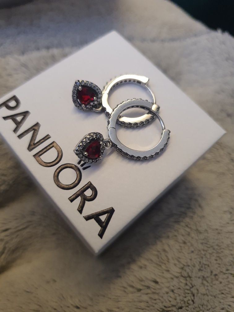 Wiszące Srebrne Kolczyki Czerwone Wypukłe Serca Jak W Pandora