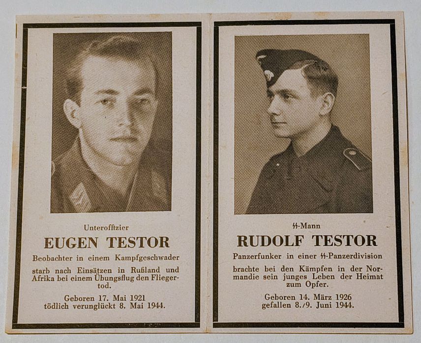 Militaria  Cartão de morte 2 irmãos SS Luftwaffe Normandia 1944