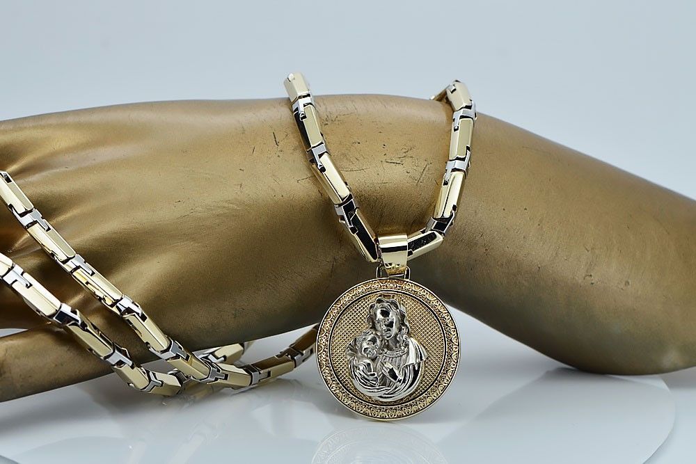 Złota zawieszka 14k Matka Boska z łańcuszek Hammer pm027yw30&cc047yw