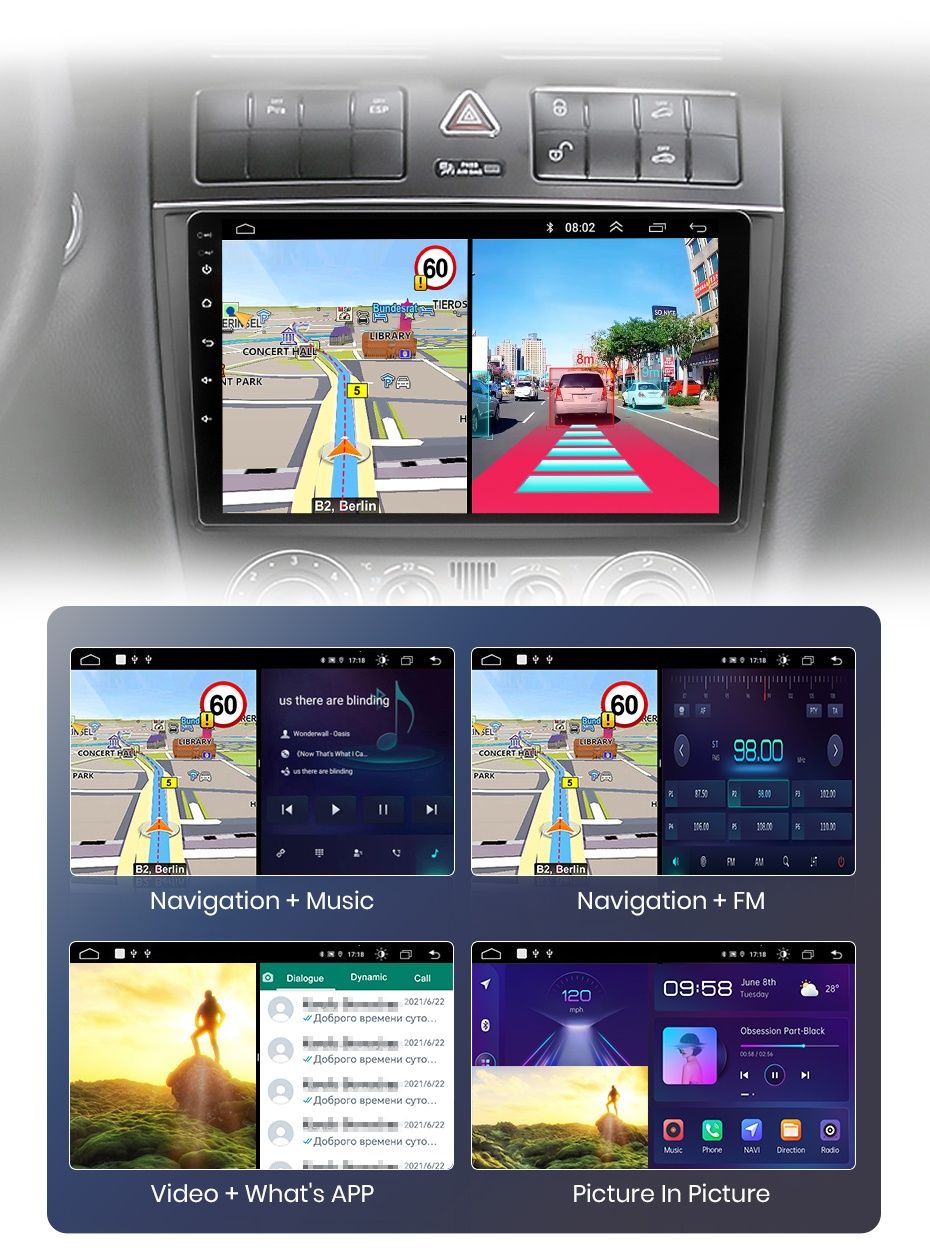 Rádio 9" Mercedes W203 Carplay Android Auto GPS 1/32GB + CANBUS NOVO